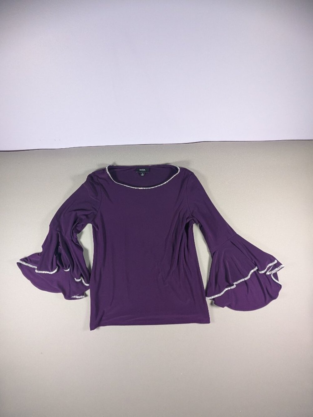 Women's Purple MSK Large cuffed Jeweled Shirt Size M